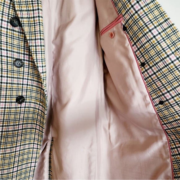 J. Crew Plaid Long Peacoat Double Breasted Italian Wool Ivory Pink Size 4 - Picture 11 of 14
